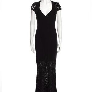 Zac Posen Black V-Neck Cap Sleeve Cocktail Gown